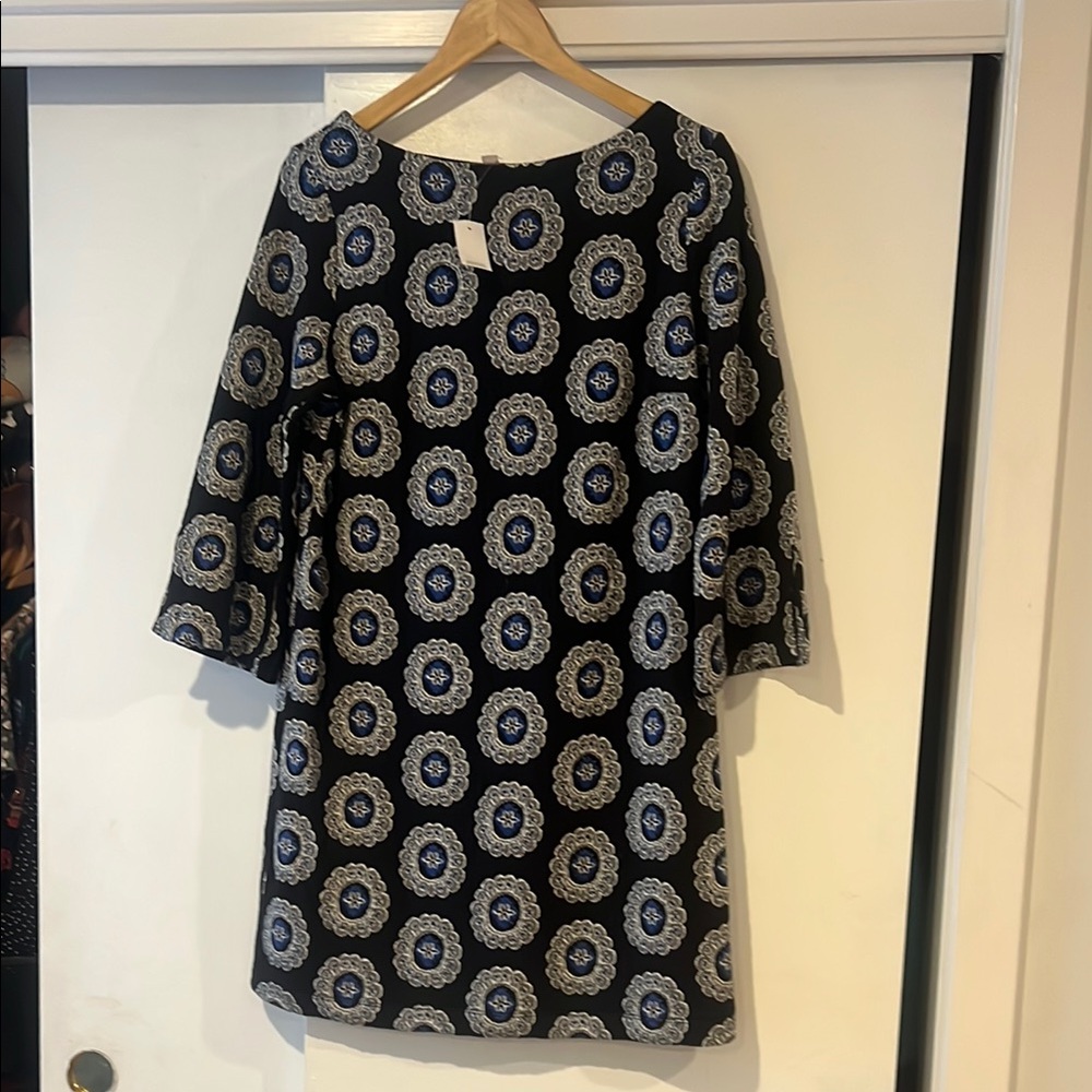 LOFT Black and White Sheath Dress with Bell Sleeves